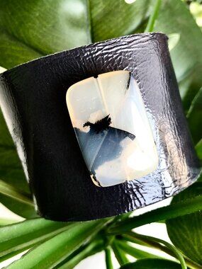 MishaGirl Handmade Blue Lambskin Leather Cuff Bracelet: Carnelian Stone